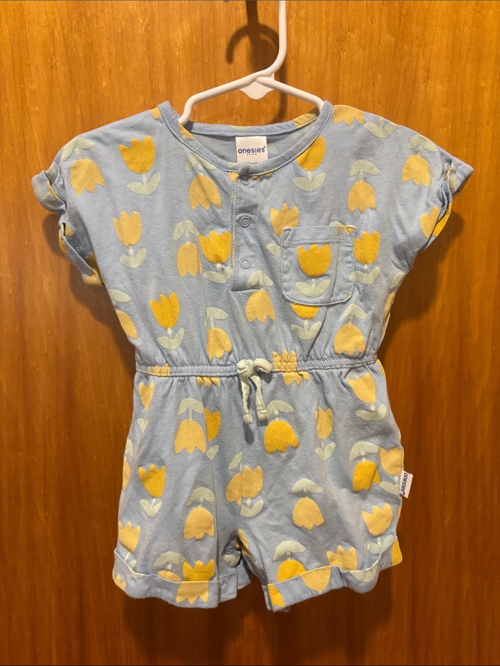 ⭐ 3 for $15 
Onesies Blue & Yellow Tulip Short-Sleeve Romper for Girls